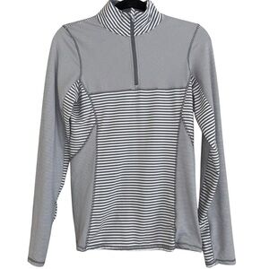 Kyodon Gray White Stripe Running Quarter Zip Pullover Women’s S Thumbholes Hike